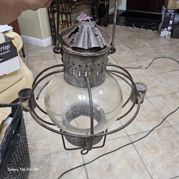 Vintage Style Metal and Glass Lantern - Picture 5 of 5